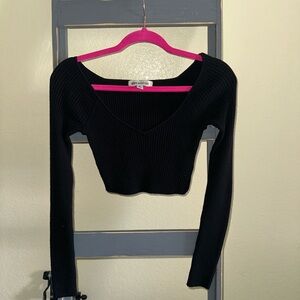 Urban Outfitters Black Ribbed Long Sleeve Crop Top
